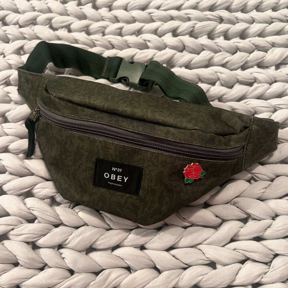 Obey Green Belt Bag with Sturdy Canvas and Red Accent